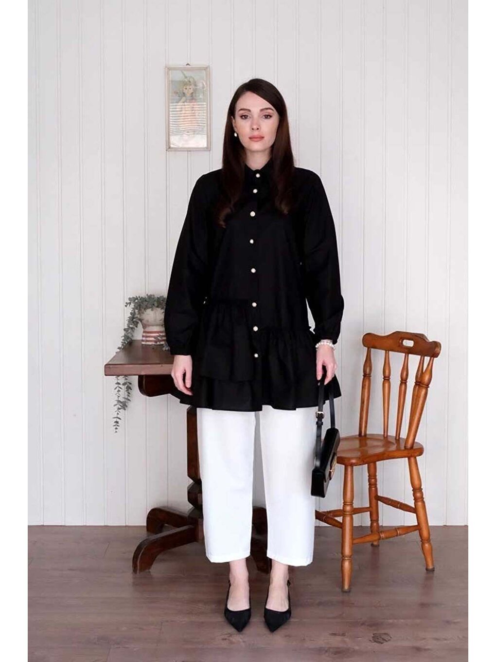 Siyah Asimetrik Gömlek-3