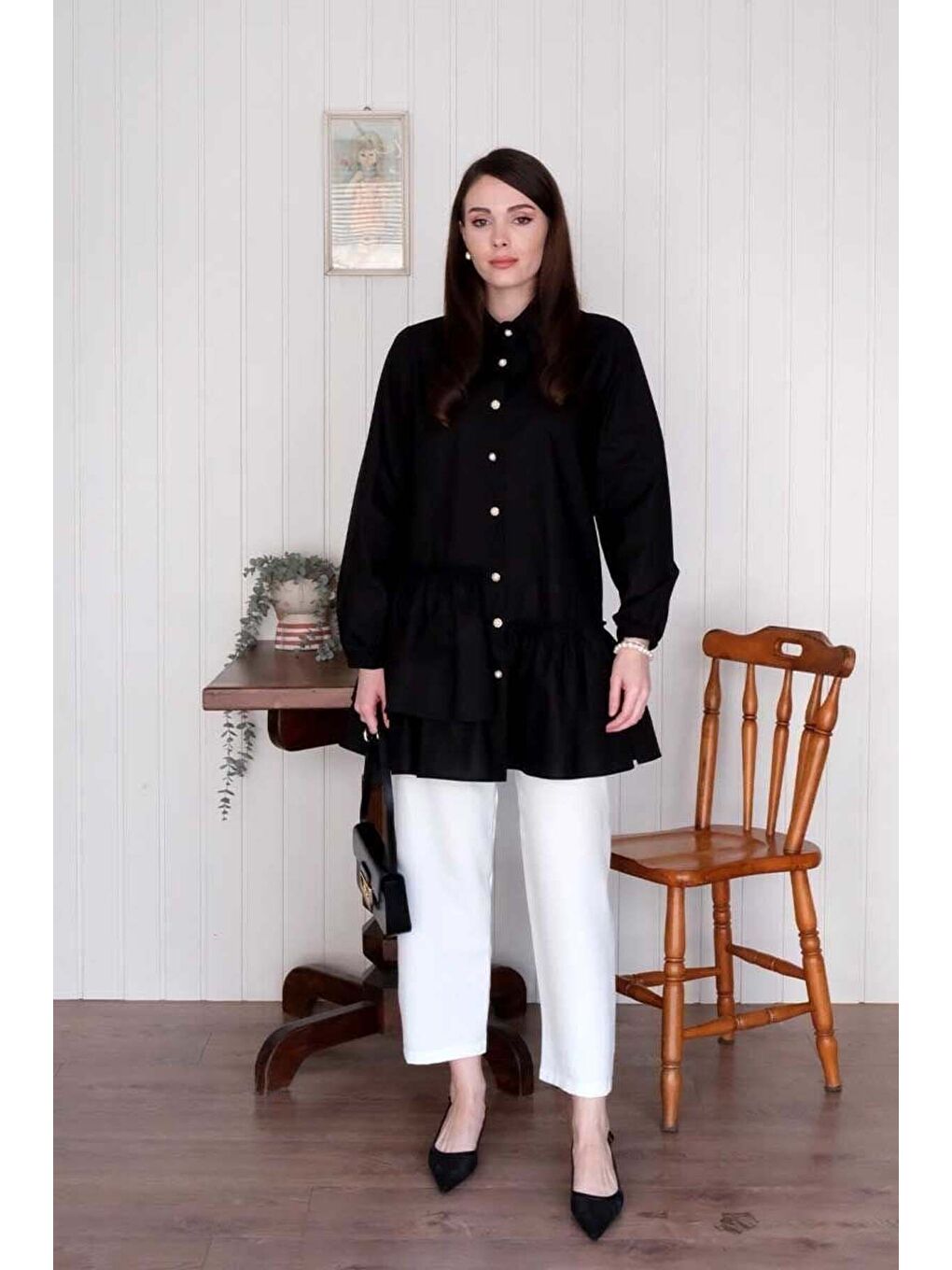 Siyah Asimetrik Gömlek-4