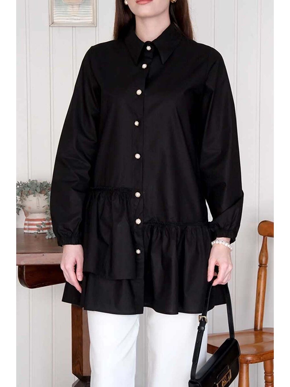 Siyah Asimetrik Gömlek-5
