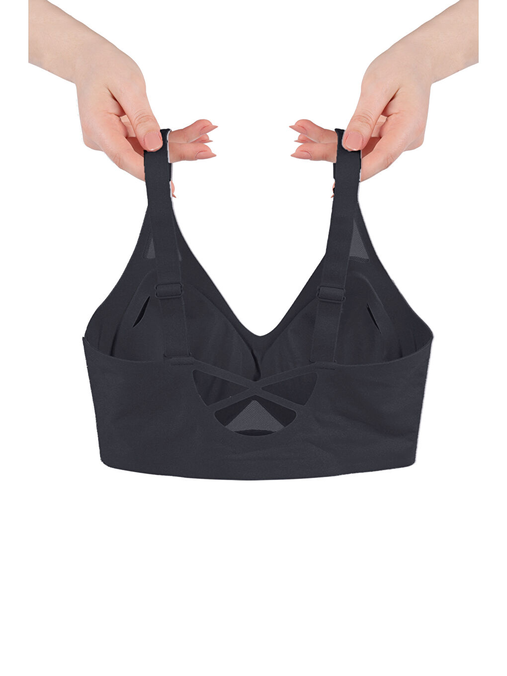 Siyah Balensiz Push Up Dikişsiz Çıkarılabilir Pedli Nefes Alan Sporcu Sütyen-1