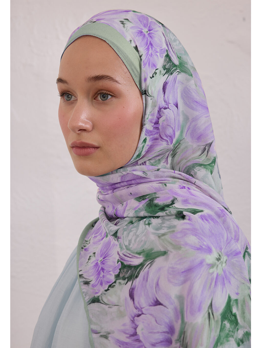 Pure Flora Desen Rami Şal Mint Yeşili-1