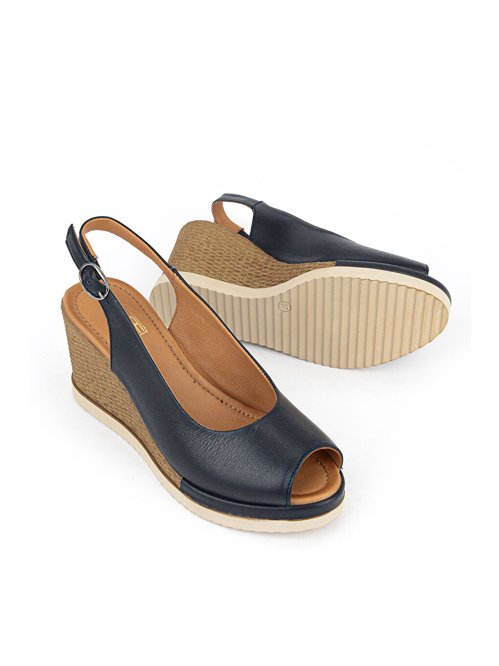 Kadın Hakiki Deri Dolgu Topuk Sandalet 161992Z500 Lacivert-3