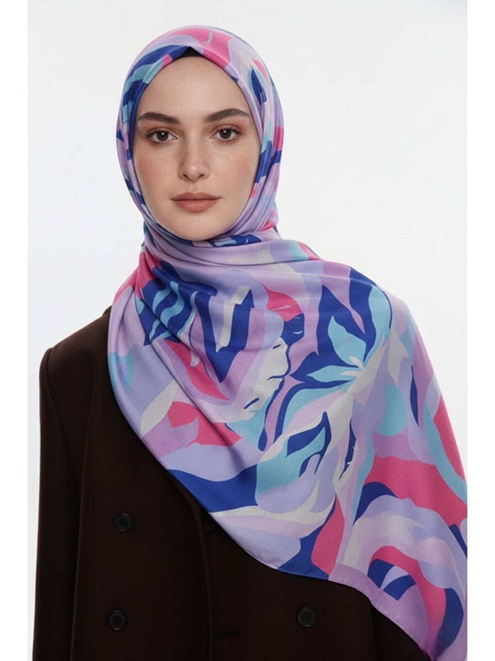 & YAQA Çok Renk Desenli Lila Şal