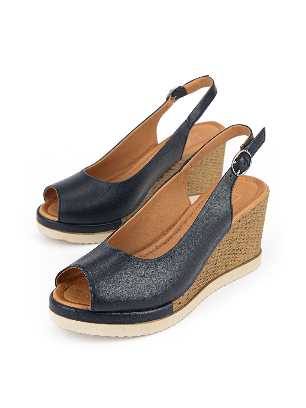 Kadın Hakiki Deri Dolgu Topuk Sandalet 161992Z500 Lacivert-4