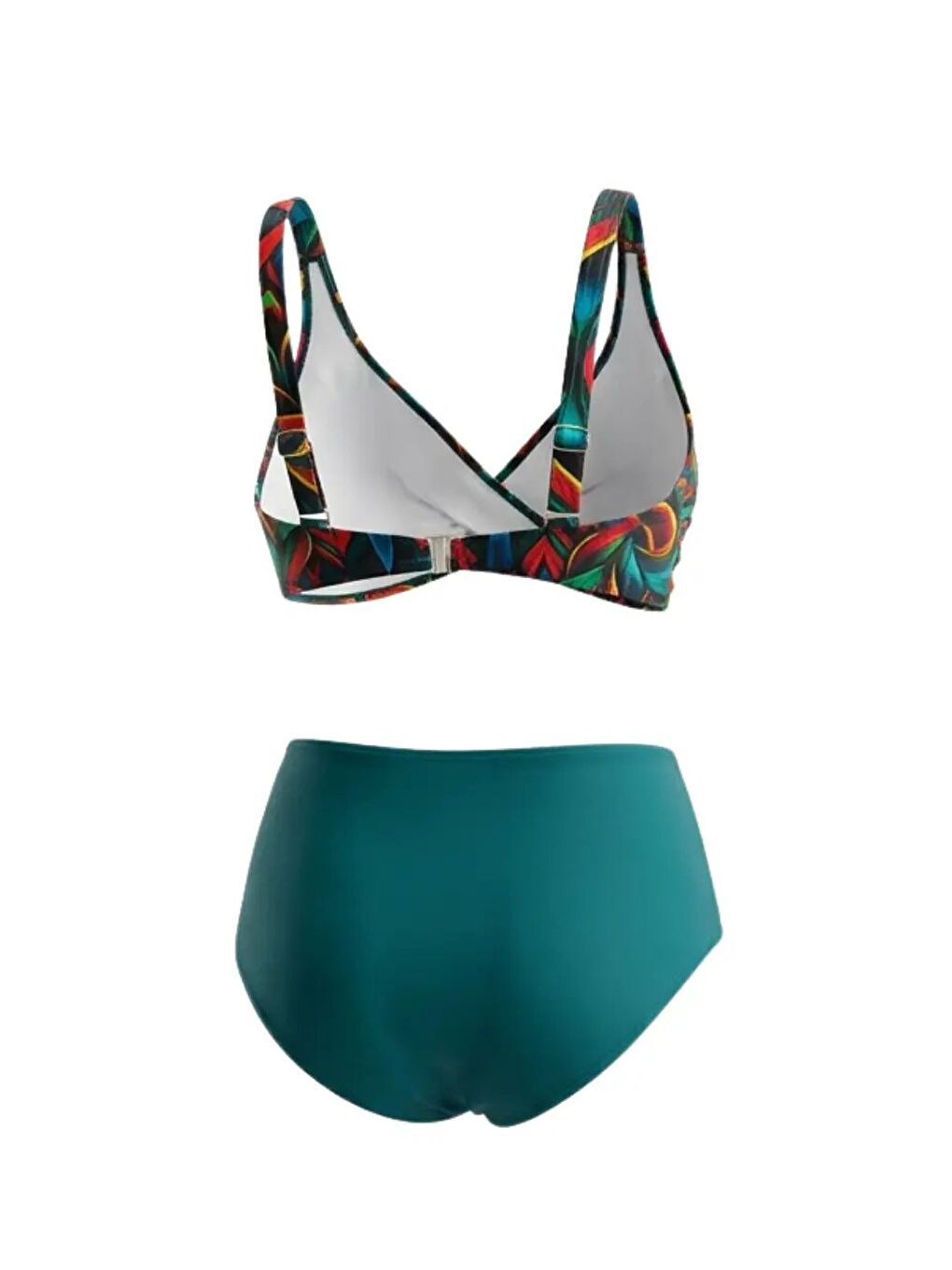 Kadın Petrol Yeşili Çiçek Desenli Astarlı Büyük Beden Bikini Takımı HZL26S-LC21202-1