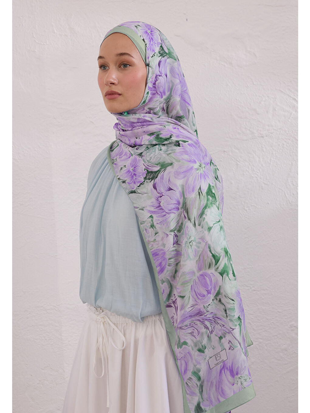 Pure Flora Desen Rami Şal Mint Yeşili-2