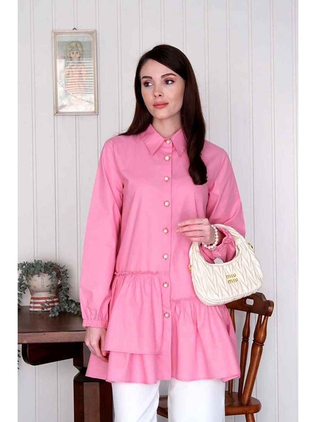 Pembe Asimetrik Gömlek