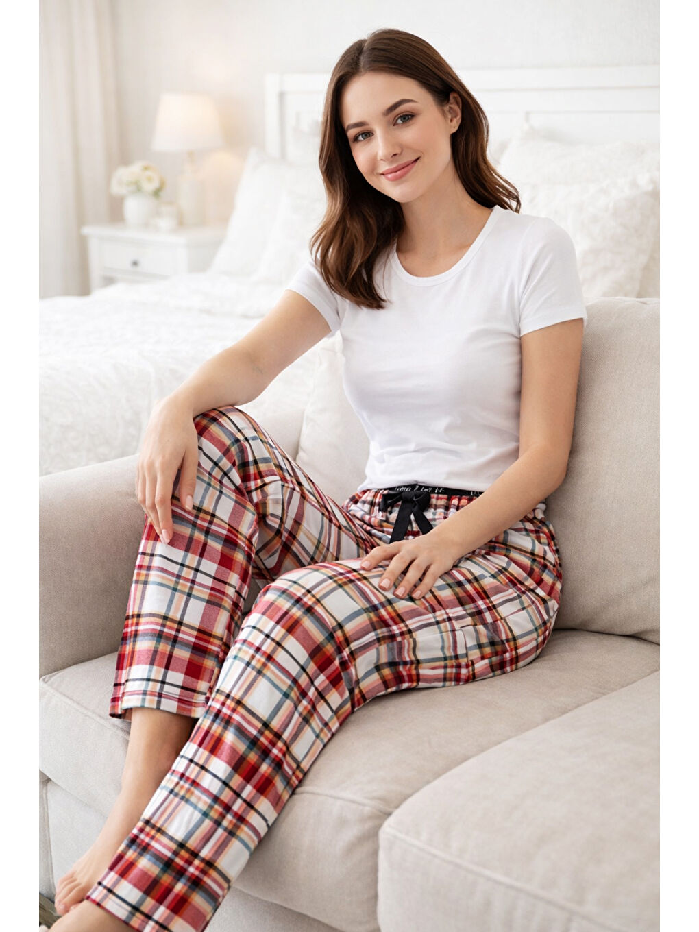 Kadın Viskon Kumaş Penye Tek Pijama Alt 18 Kırmızı-1