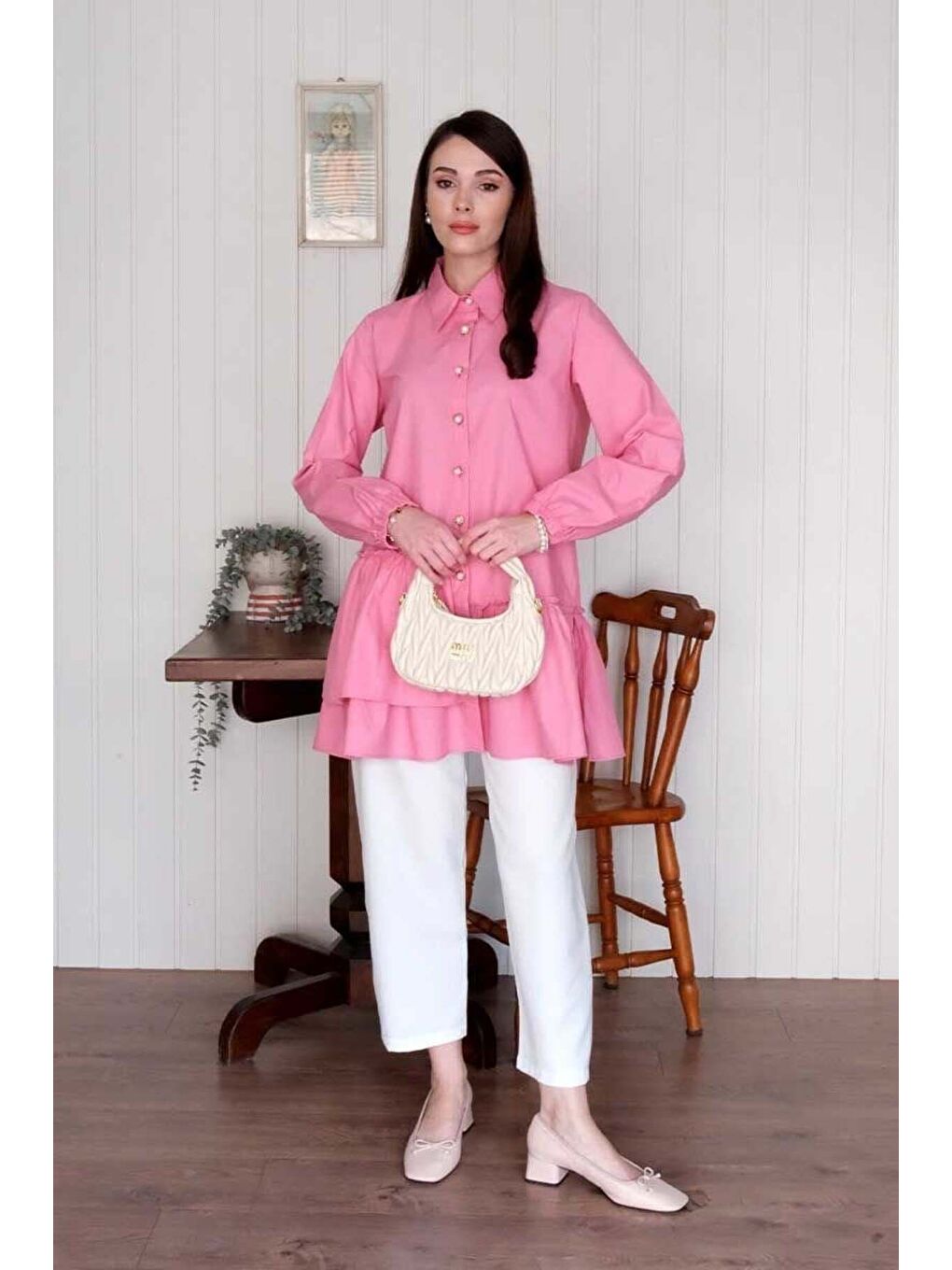 Pembe Asimetrik Gömlek-4