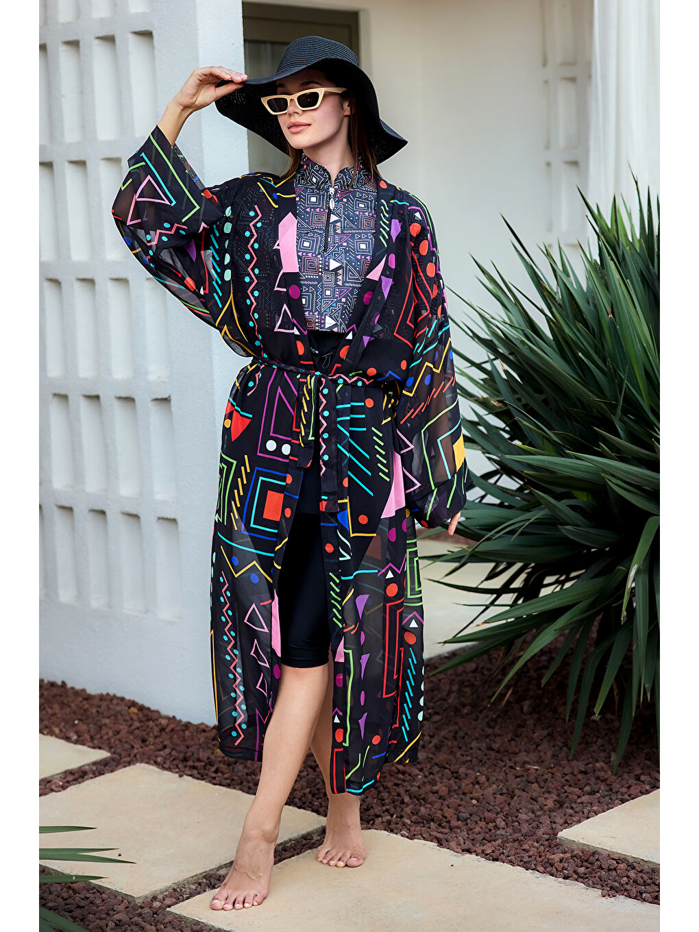 Remsa Tesettür Mayo Üzerine Tek Kaftan Kimono Pareo Siyah01 RP025 Canan-2