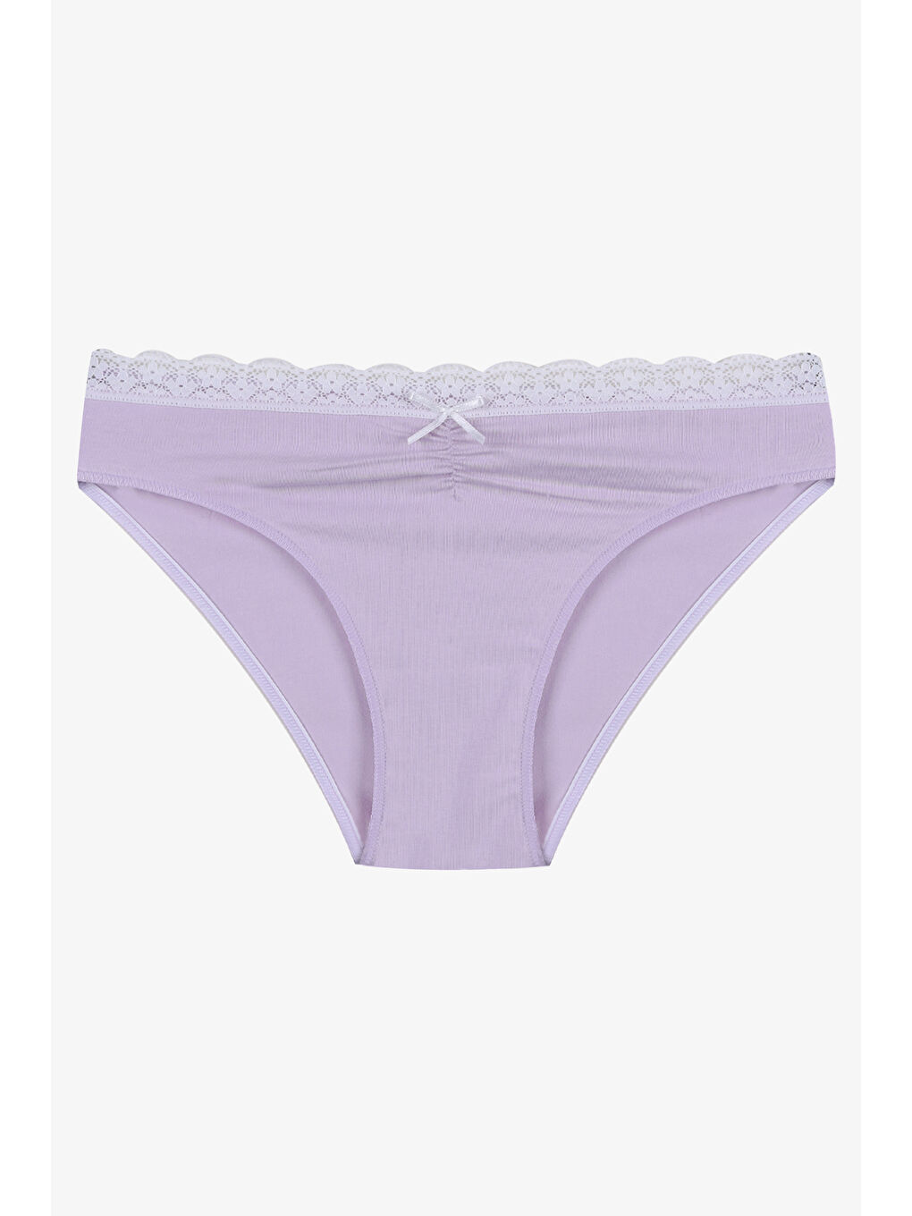 Gri Kadın Ön Bel Dantelli Büzgülü ve Fiyonk Detaylı Lastikli Külot 7'li-7