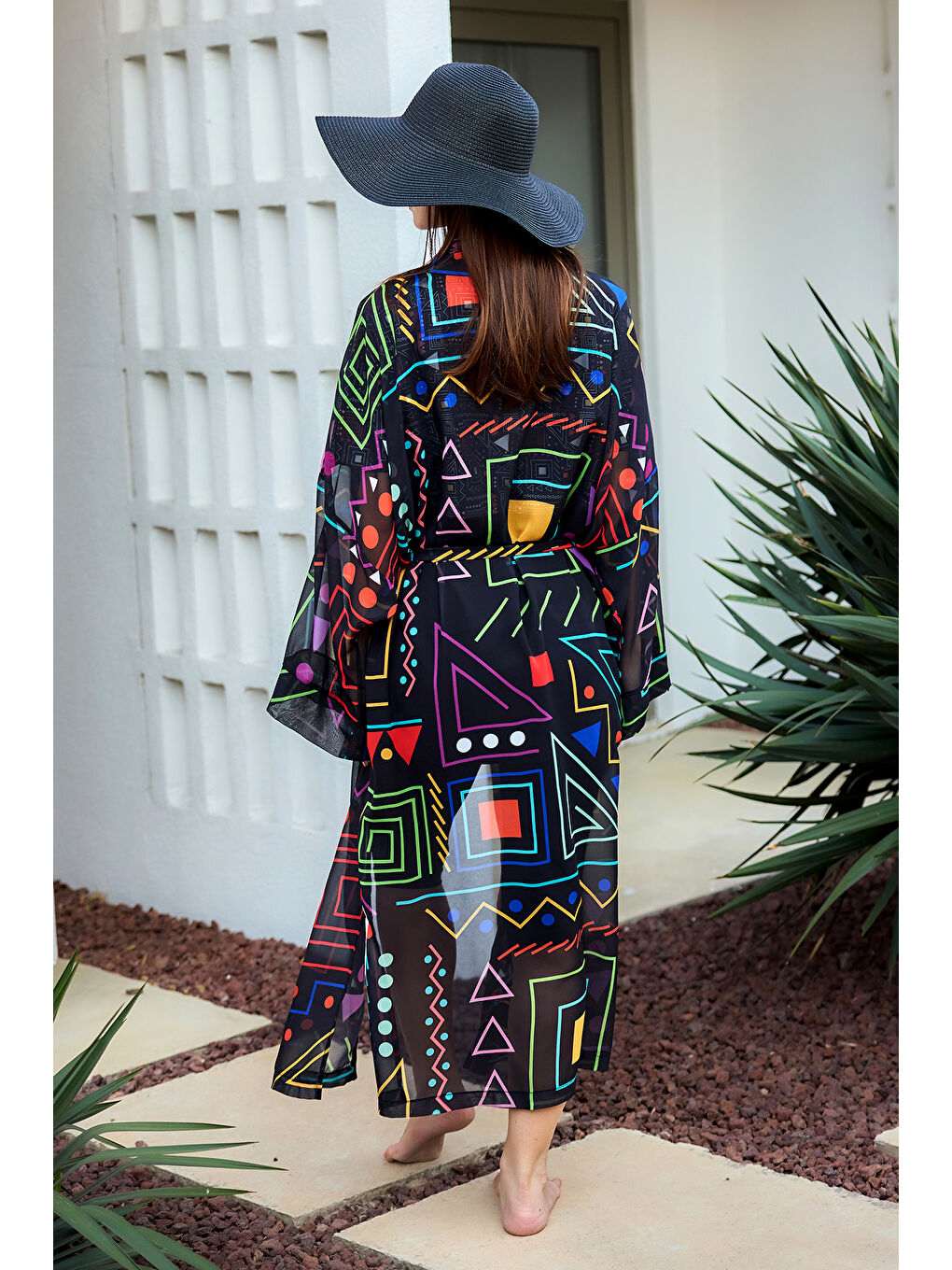 Remsa Tesettür Mayo Üzerine Tek Kaftan Kimono Pareo Siyah01 RP025 Canan-3