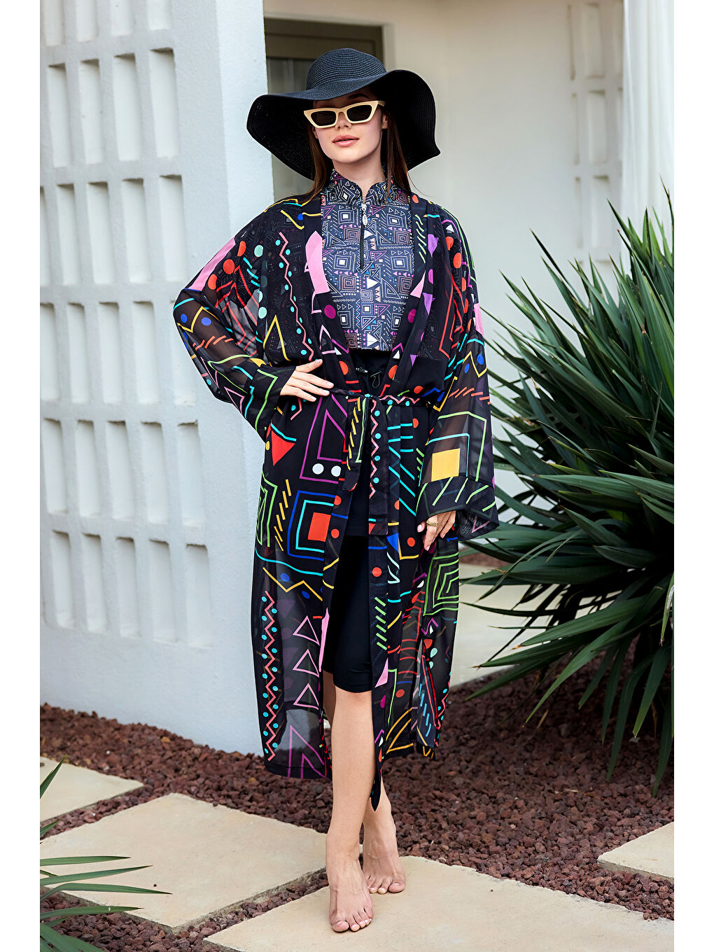 Remsa Tesettür Mayo Üzerine Tek Kaftan Kimono Pareo Siyah01 RP025 Canan-4