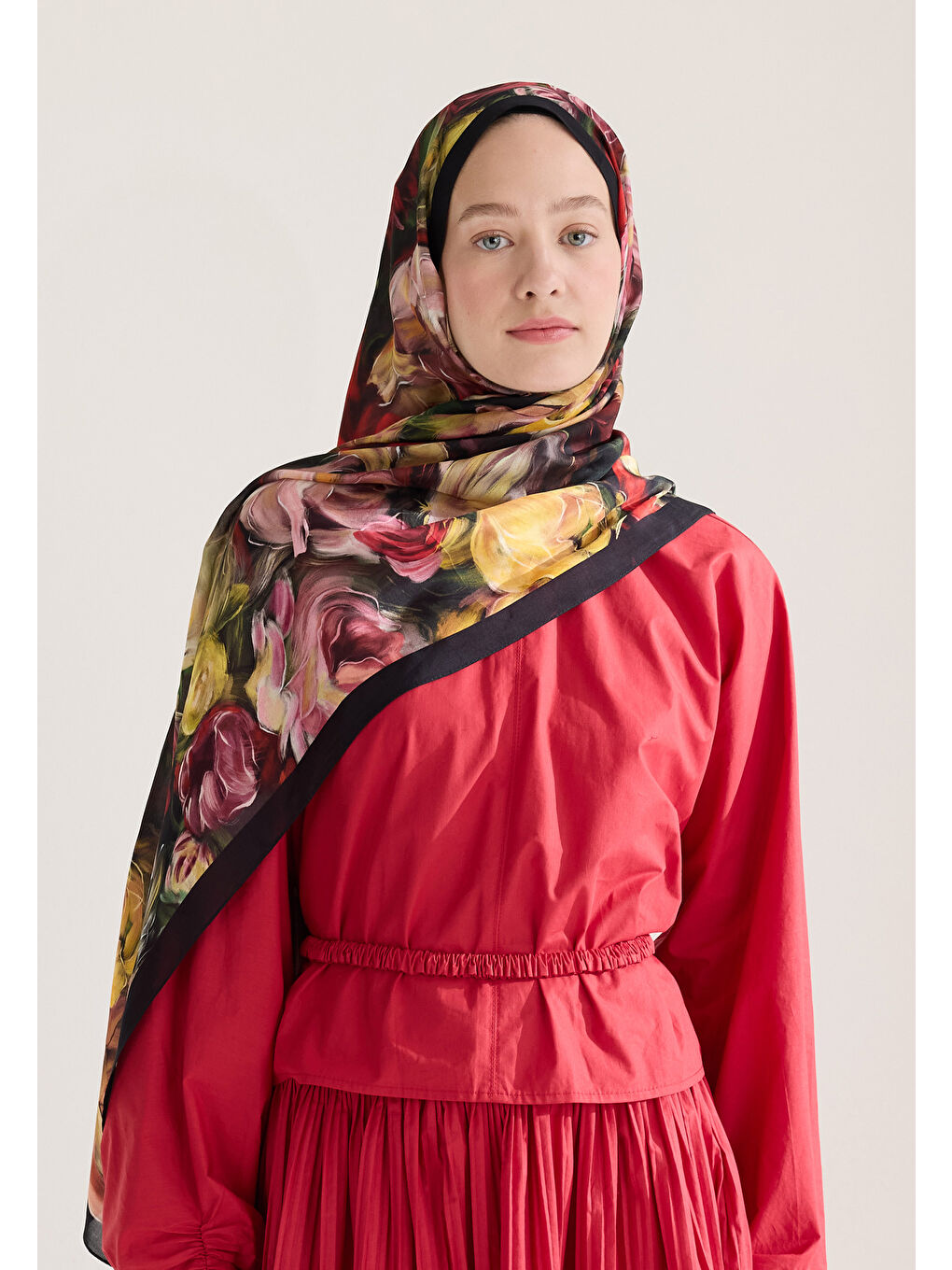 Rose Garden Floş Viskon Şal Siyah-1