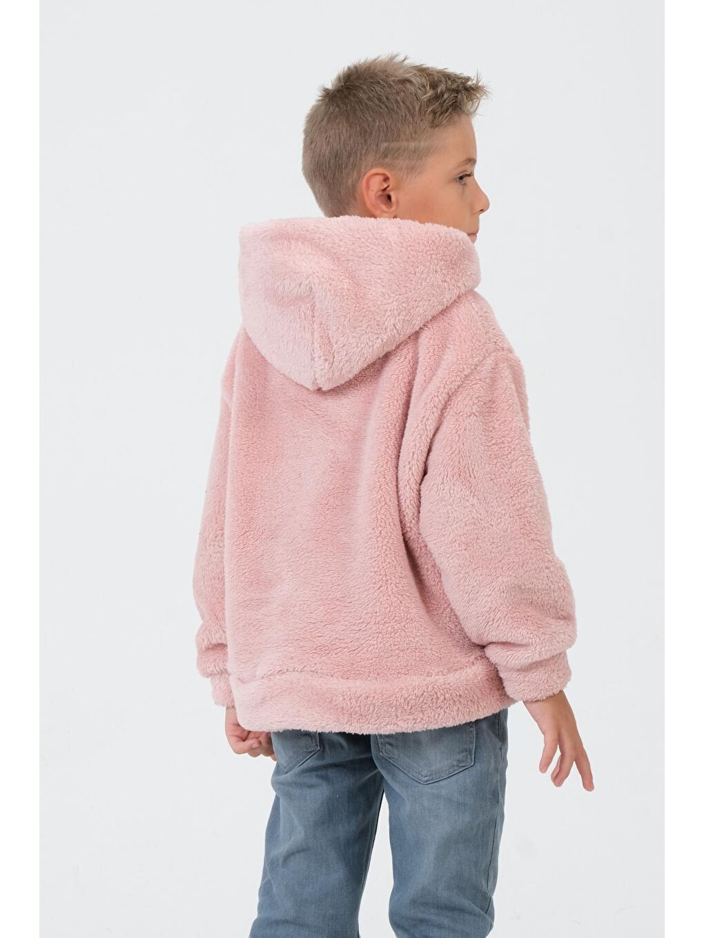 Pembe Erkek Çocuk Peluş Kapüşonlu Üst-4