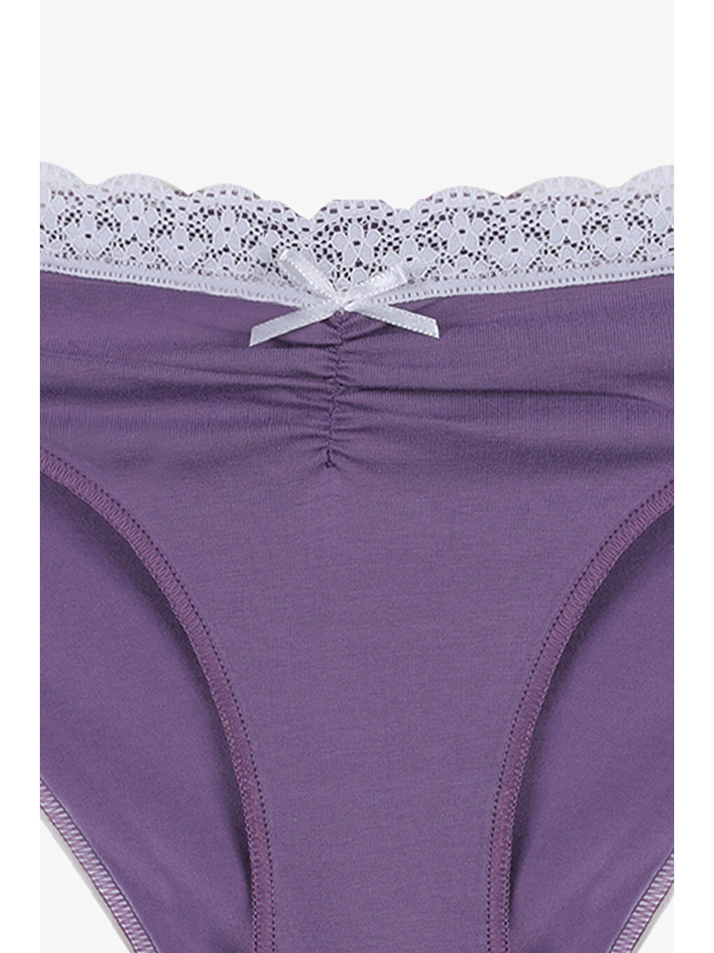 Gri Kadın Ön Bel Dantelli Büzgülü ve Fiyonk Detaylı Lastikli Külot 7'li-8