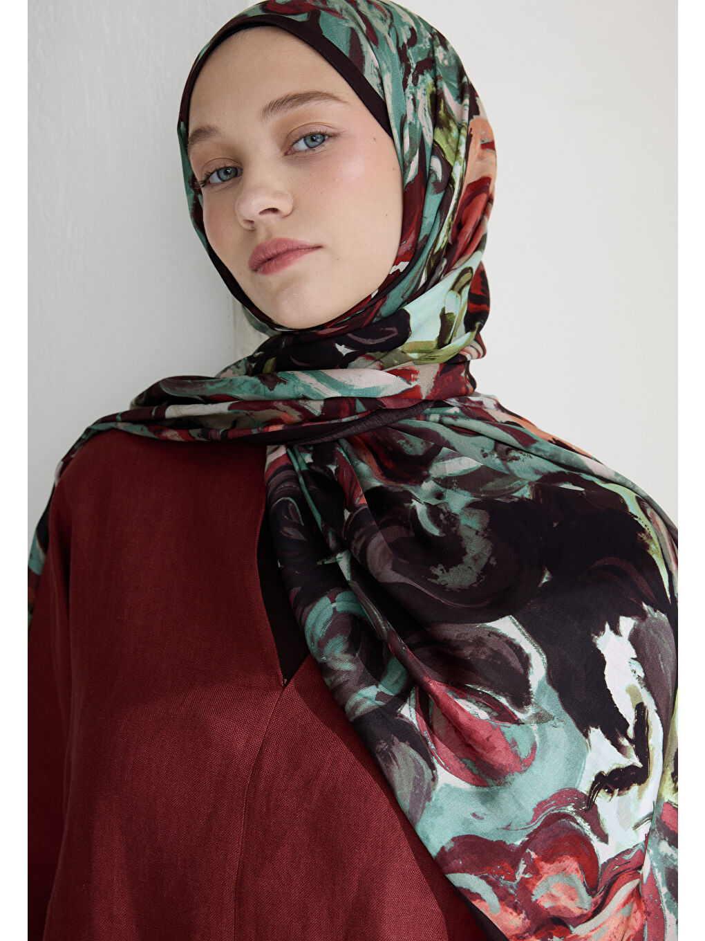 Kahverengi Rosıe Floş Viskon Şal Kahve-3