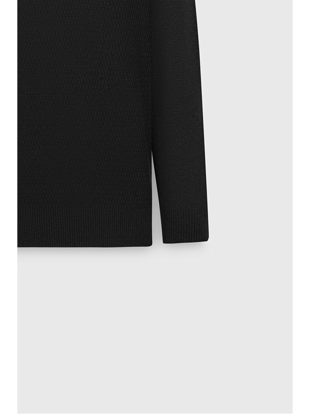 Erkek Siyah Pamuklu Standart Fit Normal Kesim Bisiklet Yaka Jakarlı Triko Kazak-8