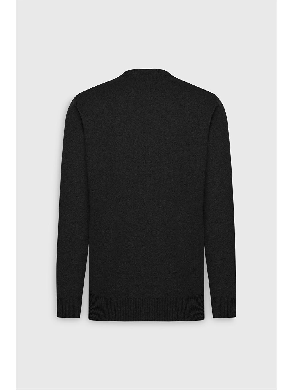 Erkek Siyah Pamuklu Standart Fit Normal Kesim Bisiklet Yaka Jakarlı Triko Kazak-9