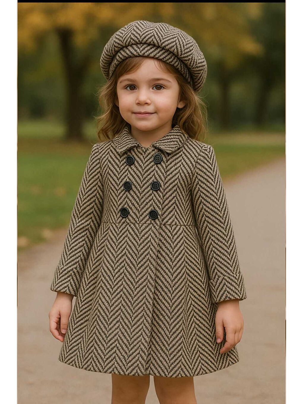Bej Kız Çocuk Kesim Kaşe Kaban 5-12 Yaş 12065