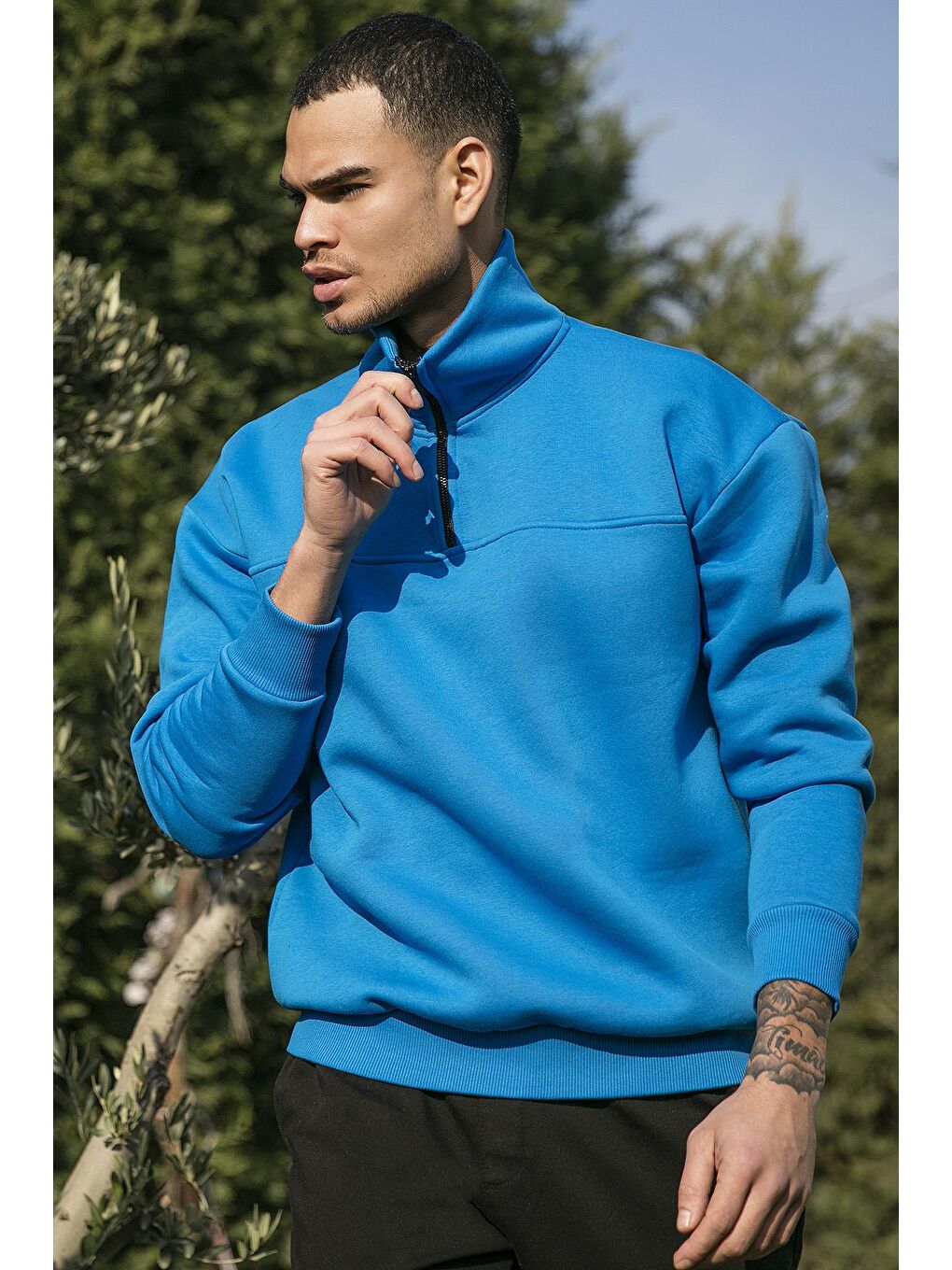 Buratti Deniz Mavisi Regular Fit Pamuklu İçi Tüylü Yumuşak Şardonlu Kışlık Erkek Sweatshirt 59053431 - 1