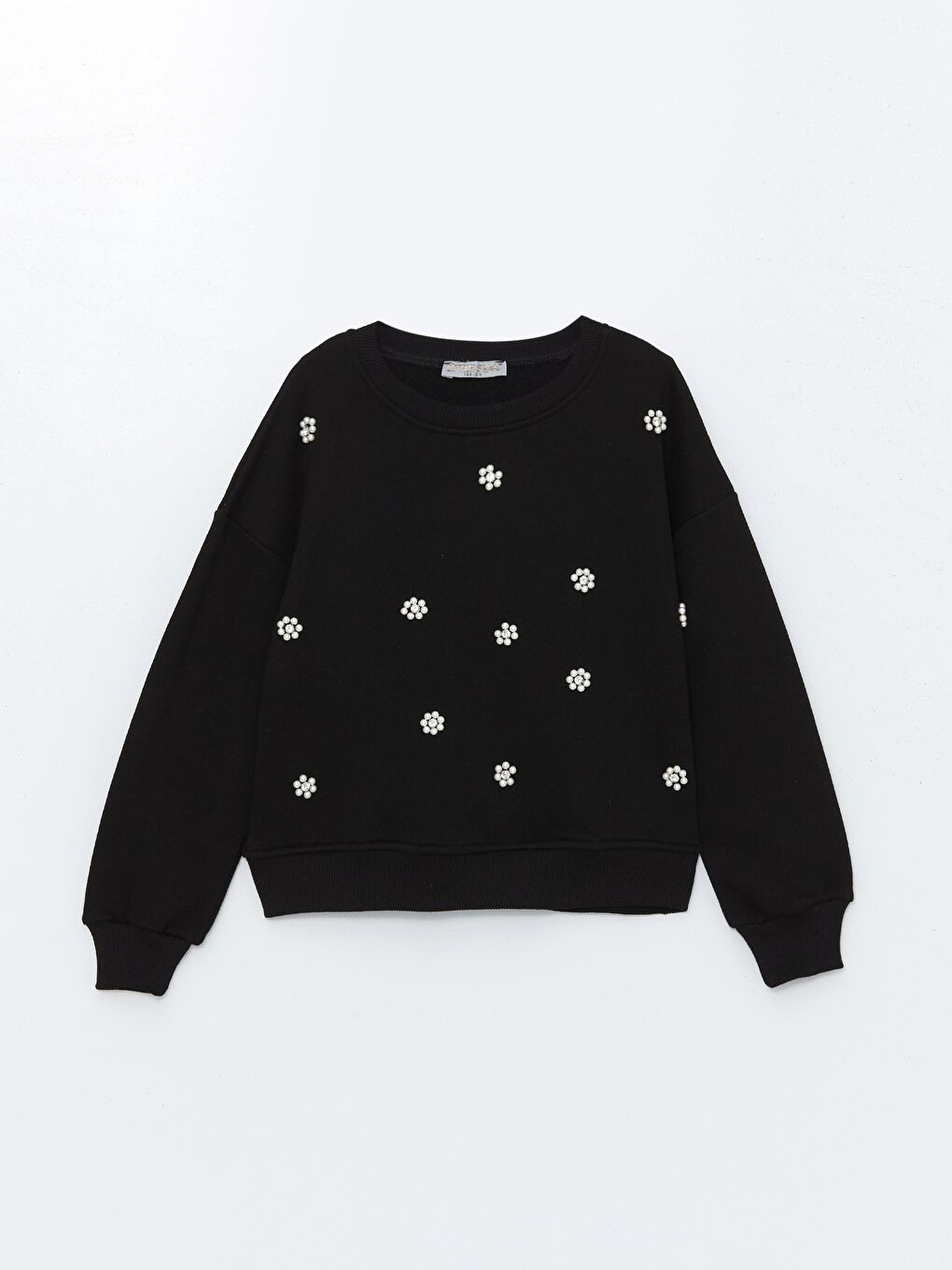 Siyah Kız Çocuk İnci Detaylı Sweatshirt