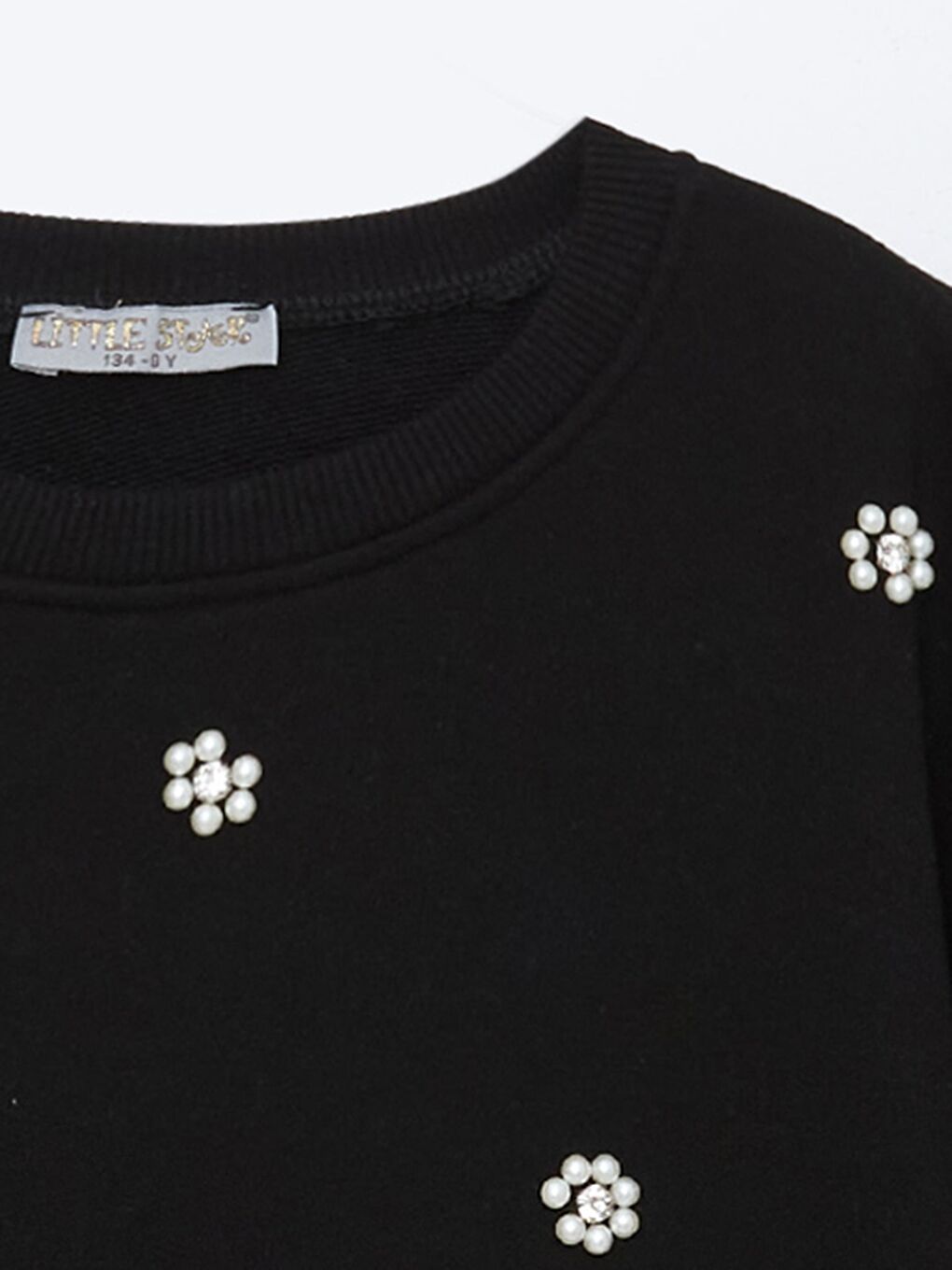 Siyah Kız Çocuk İnci Detaylı Sweatshirt-1