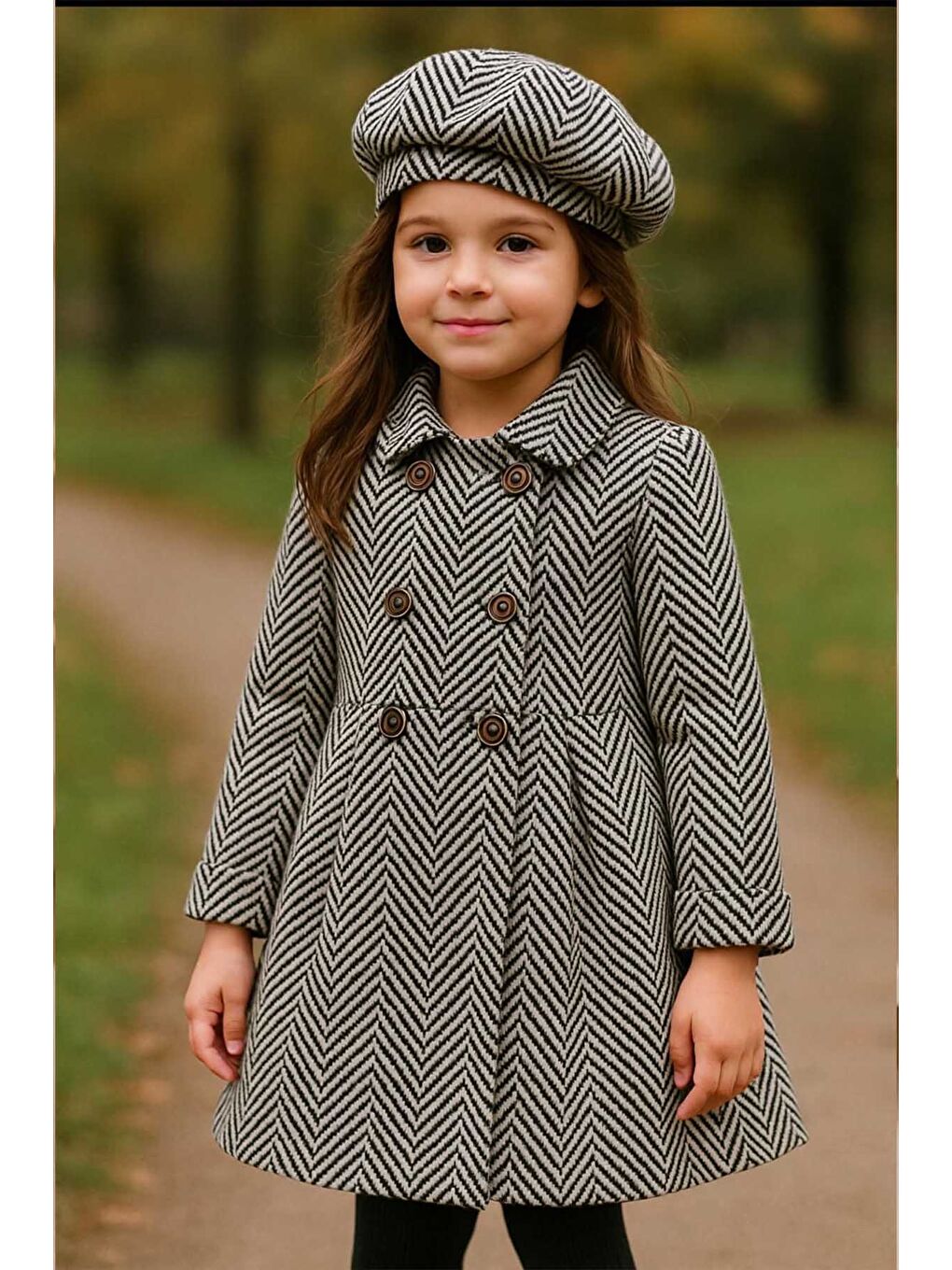 Siyah Kız Çocuk Kesim Kaşe Kaban 5-12 Yaş 12064