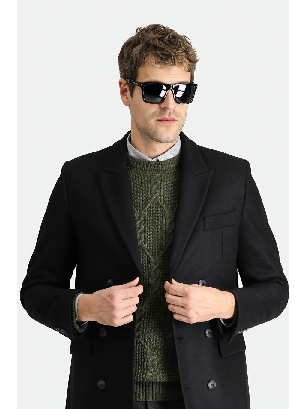 Siyah Yünlü Kruvaze Kaban-1