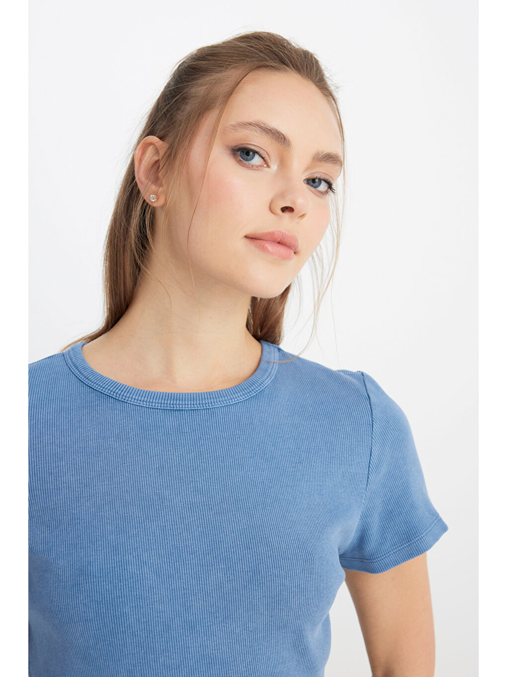 İndigo Slim Fit Dar Kesim Bisiklet Yaka Lacivert Tişört-1