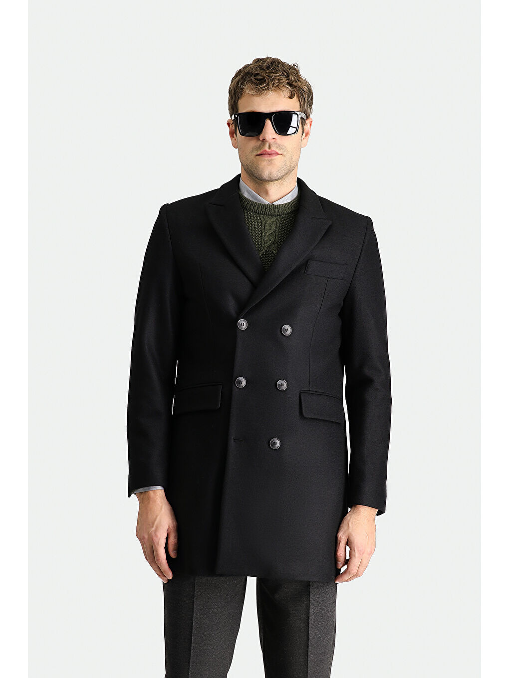 Siyah Yünlü Kruvaze Kaban-2