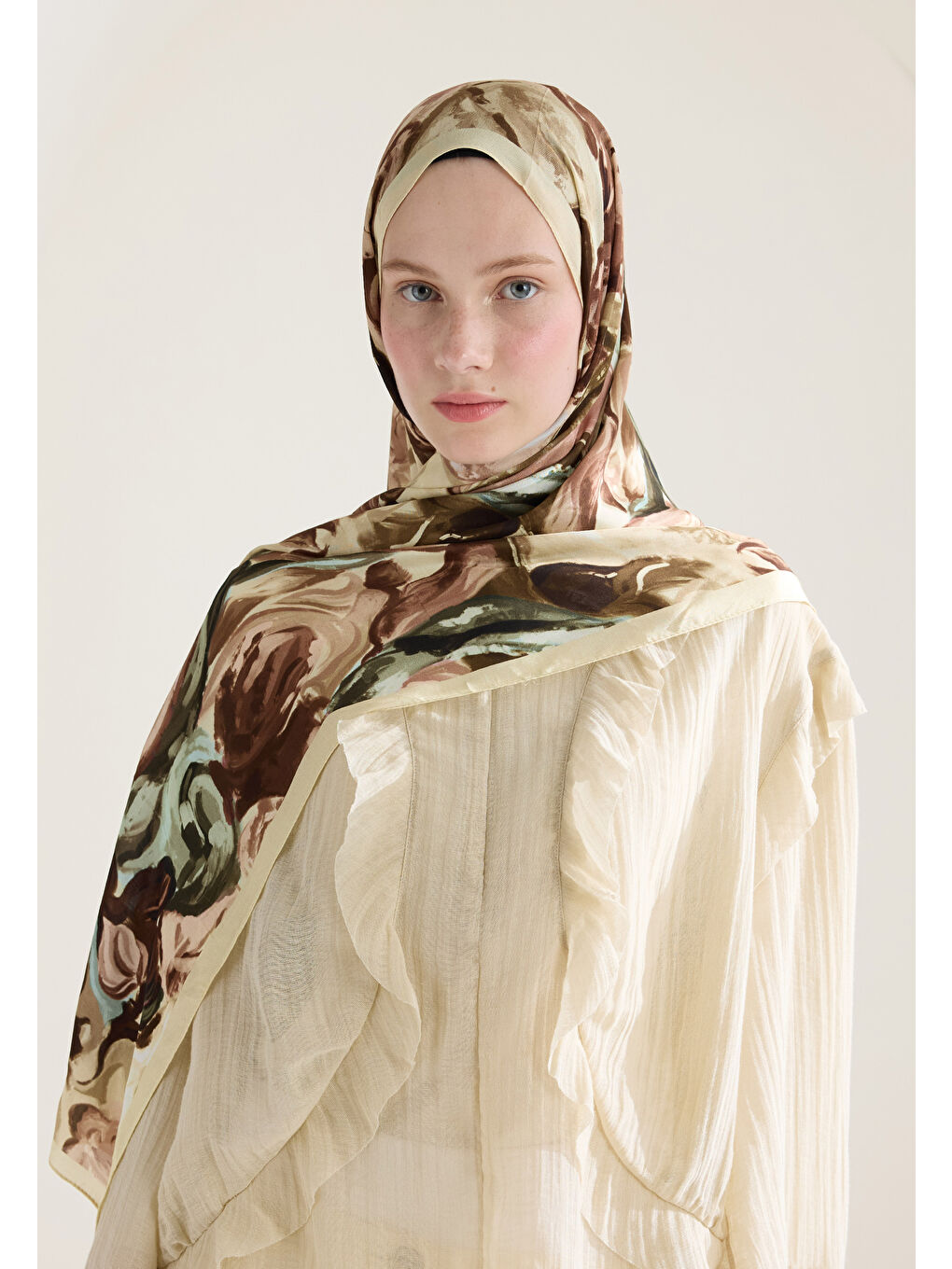 Bej Rosıe Floş Viskon Şal Nude-1