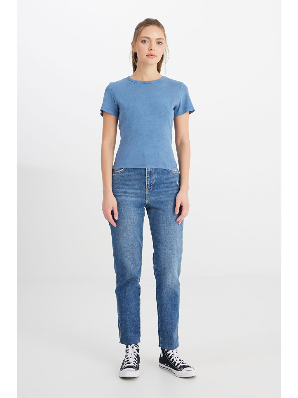 İndigo Slim Fit Dar Kesim Bisiklet Yaka Lacivert Tişört-2