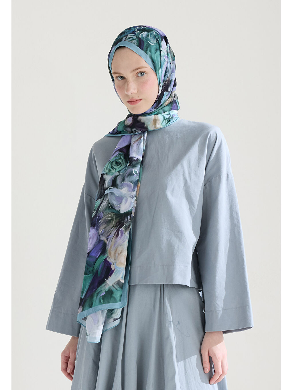 Mavi Rose Garden Floş Viskon Şal Okyanus