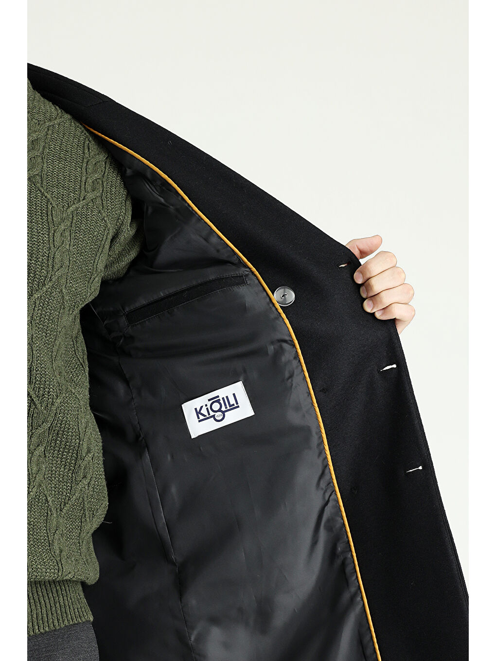 Siyah Yünlü Kruvaze Kaban-4