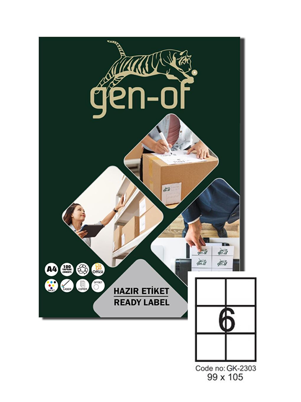 Gen-Of Beyaz GK-2303 Laser Etiket 99x105 100 Sayfa (600 Etiket)