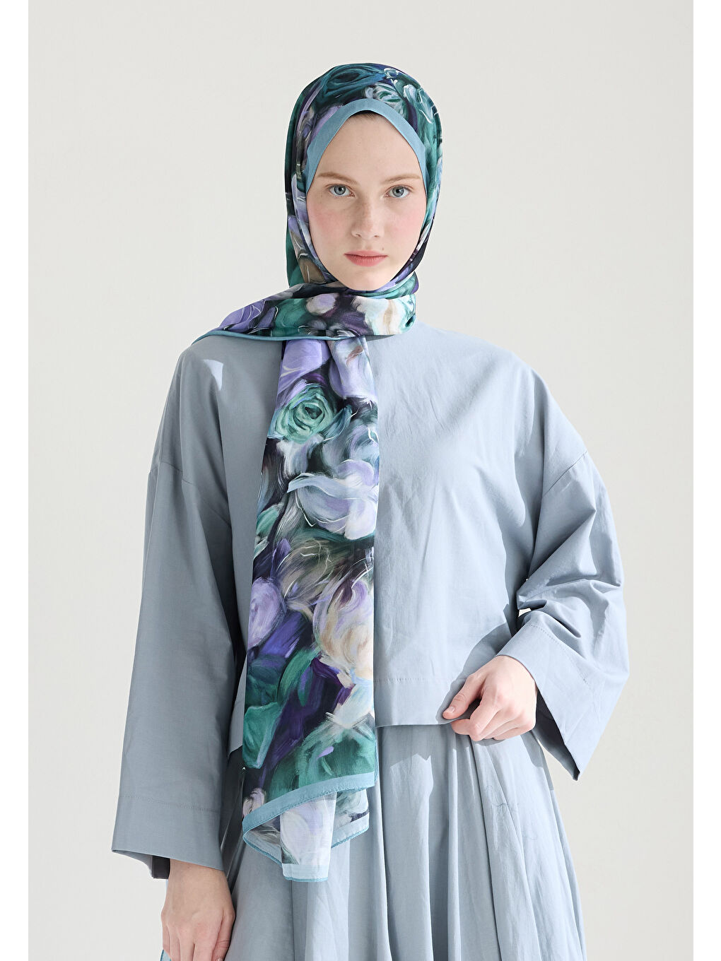 Mavi Rose Garden Floş Viskon Şal Okyanus-1