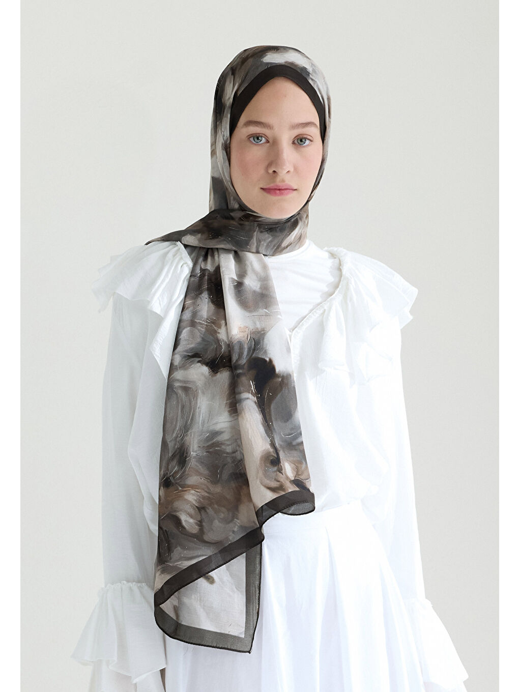 Bej Melaına Floş Viskon Şal Vizon-1