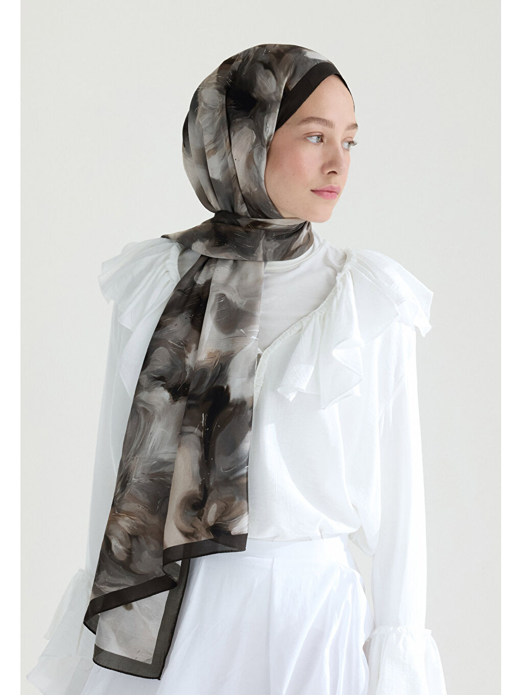 Bej Melaına Floş Viskon Şal Vizon-2