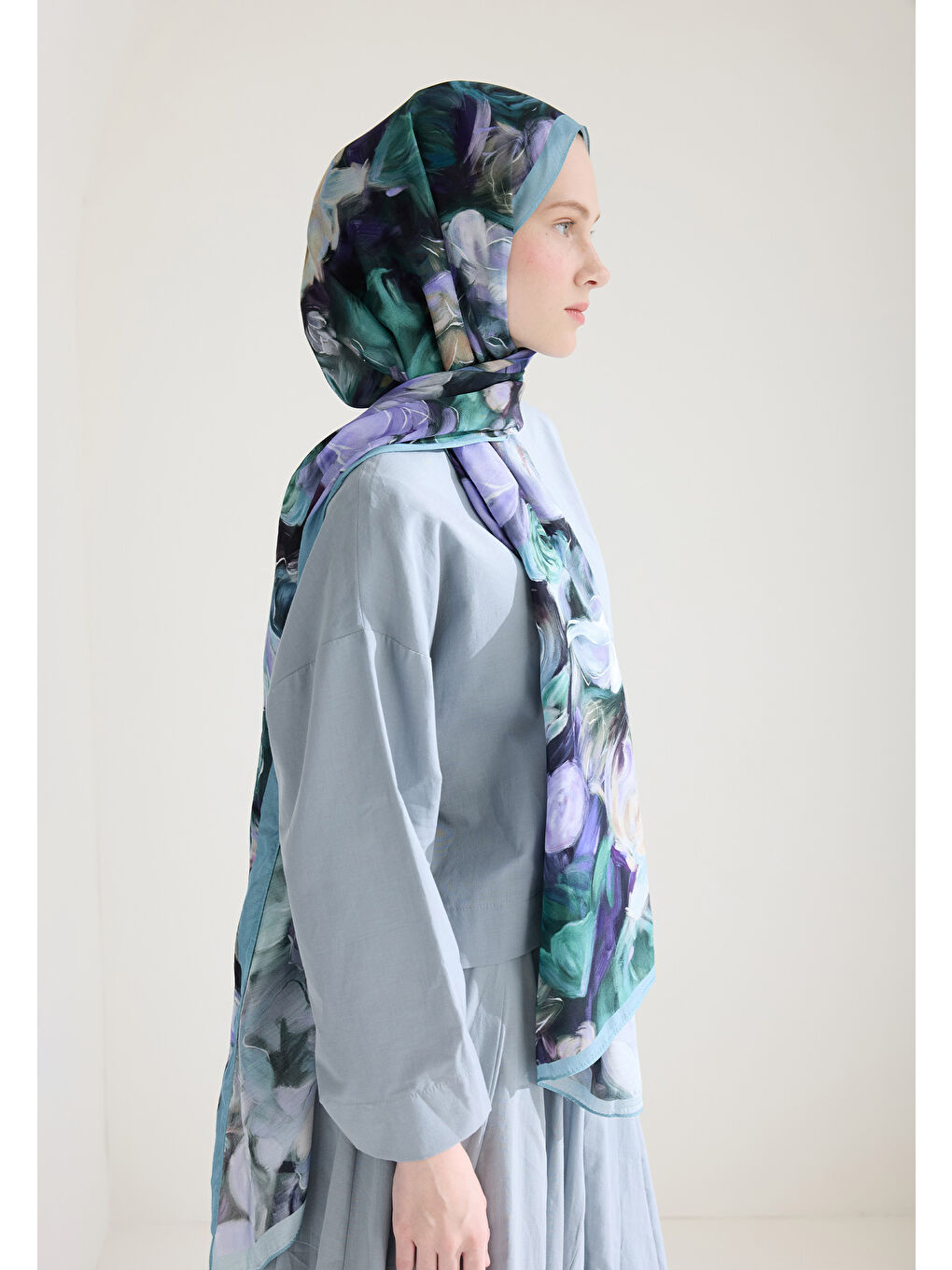 Mavi Rose Garden Floş Viskon Şal Okyanus-2