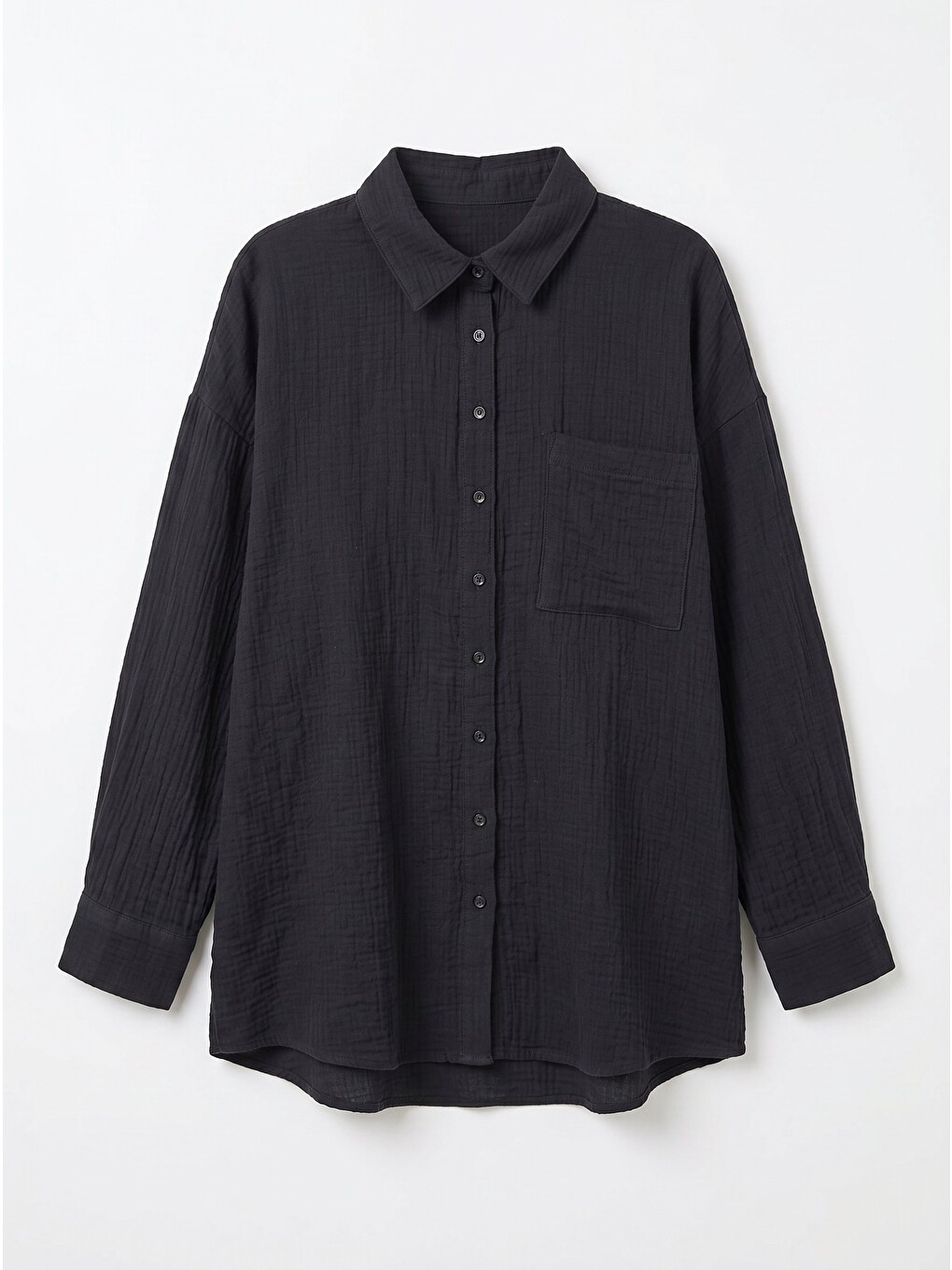 Oversize Basic Müslin Gömlek Siyah Lmx0002