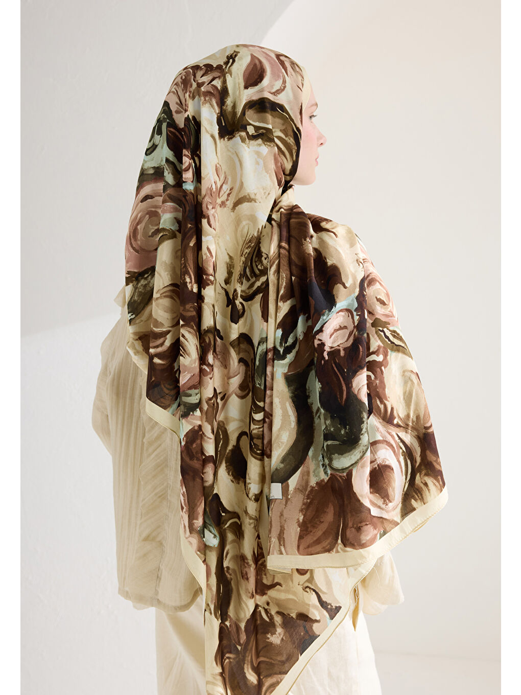 Bej Rosıe Floş Viskon Şal Nude-3