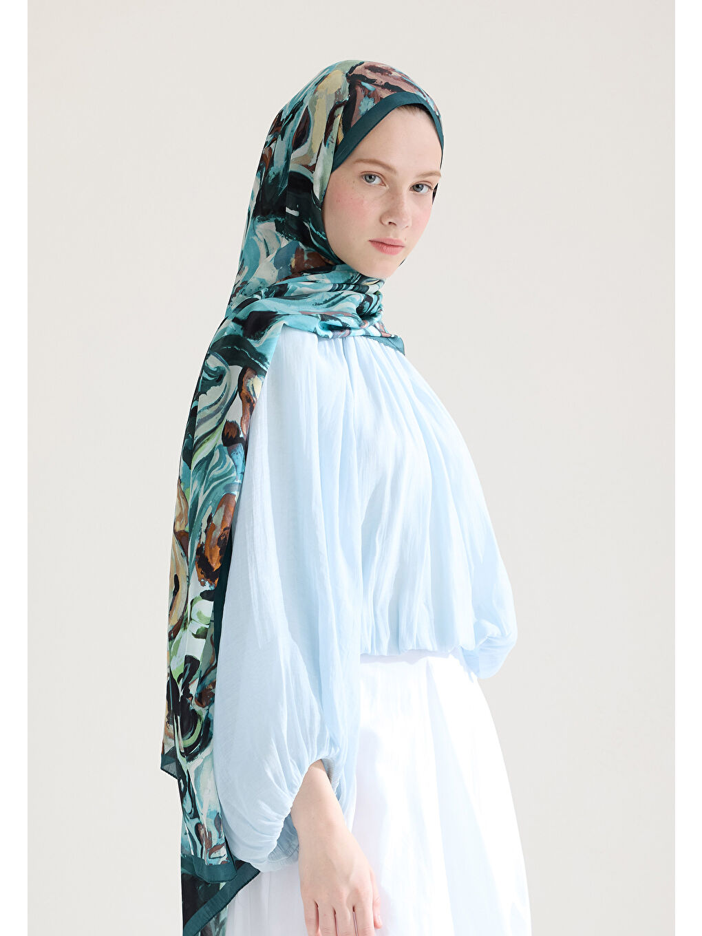 Mavi Rosıe Floş Viskon Şal Okyanus-2