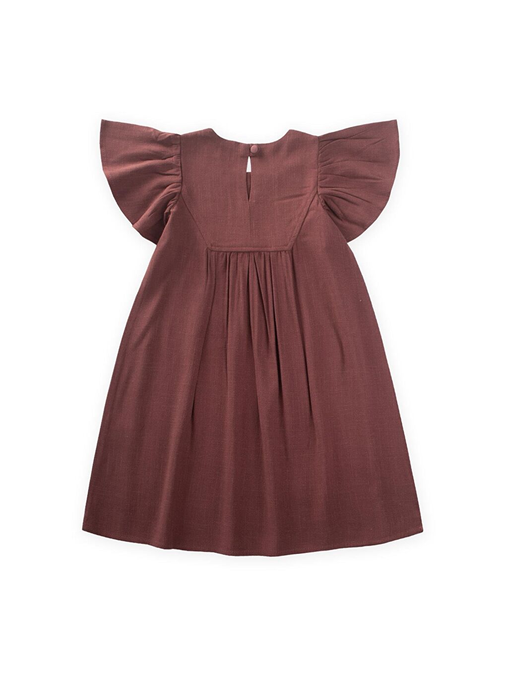 Mürdüm Kız Çocuk Nakışlı Keten Elbise-1