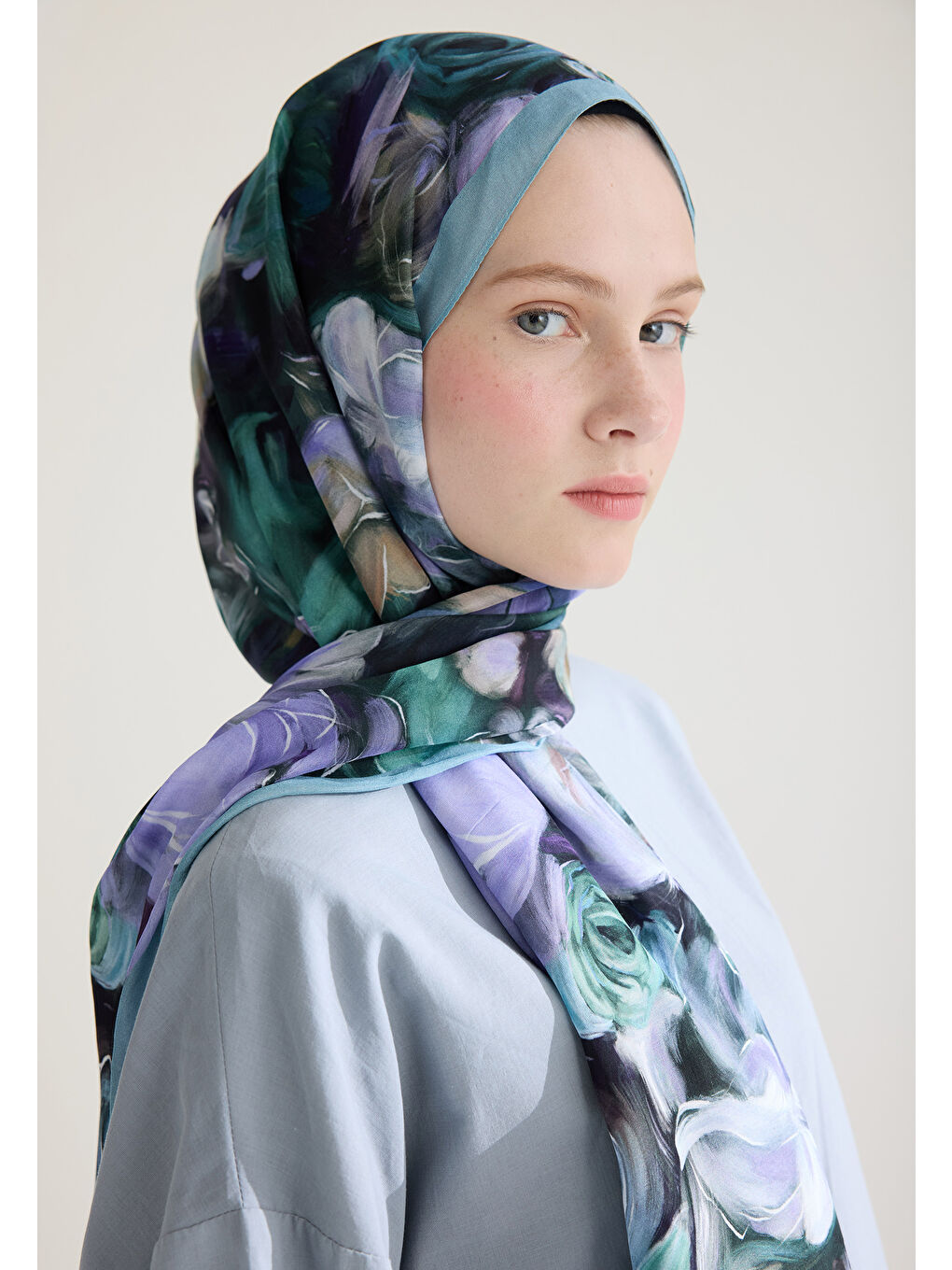 Mavi Rose Garden Floş Viskon Şal Okyanus-3