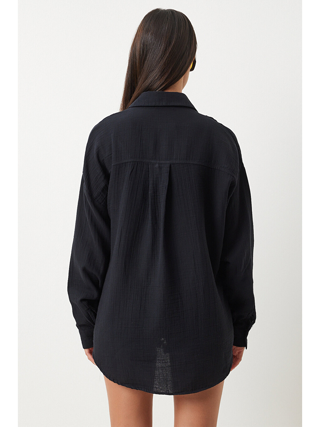 Oversize Basic Müslin Gömlek Siyah Lmx0002-1