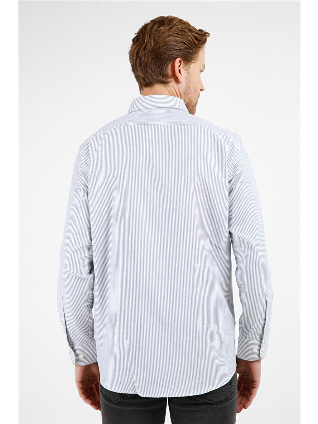 Siyah Çizgili Desen Sert Yaka Uzun Kol Cepli Comfort Fit Pamuklu Gömlek 1004255224-4