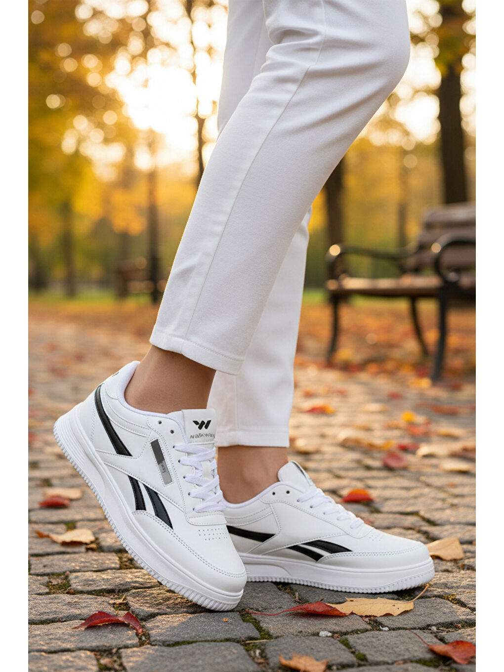 Beyaz Siyah Bağcıklı Hafif Cilt Unisex Spor Ayakkabı Marlow G-2