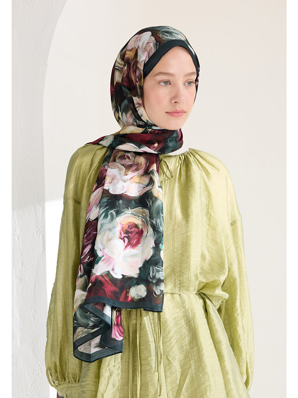 Rose Garden Floş Viskon Şal Koyu Yeşil-1