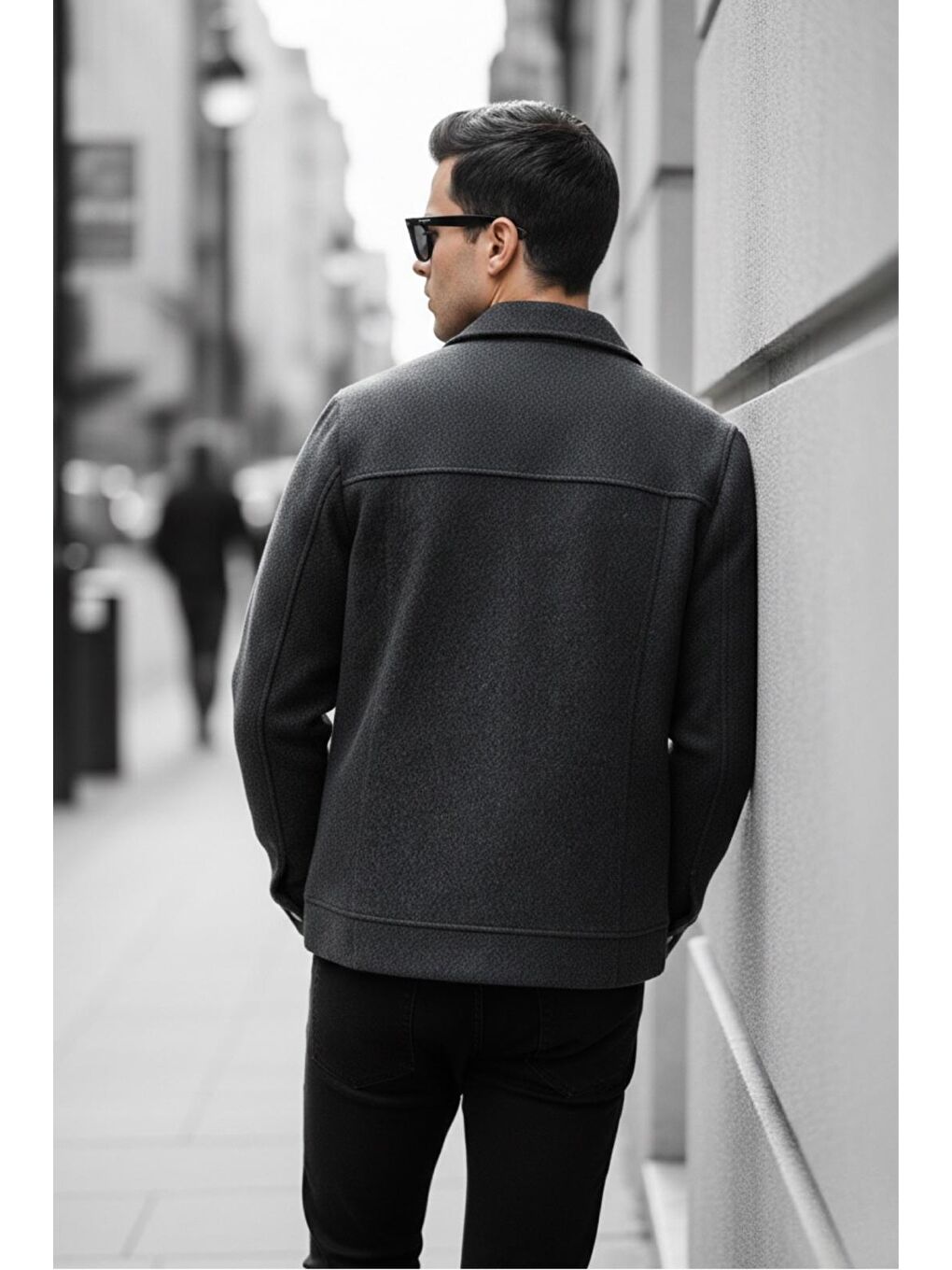 Siyah Kamy Erkek Gömlek Yaka Astarsız Fermuarlı Kaşe Ceket - Smart Casual Tasarım-3